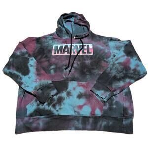Marvel Tie Dye Hoodie Womens Large Pullover Logo Sweatshirt Purple Blue Black